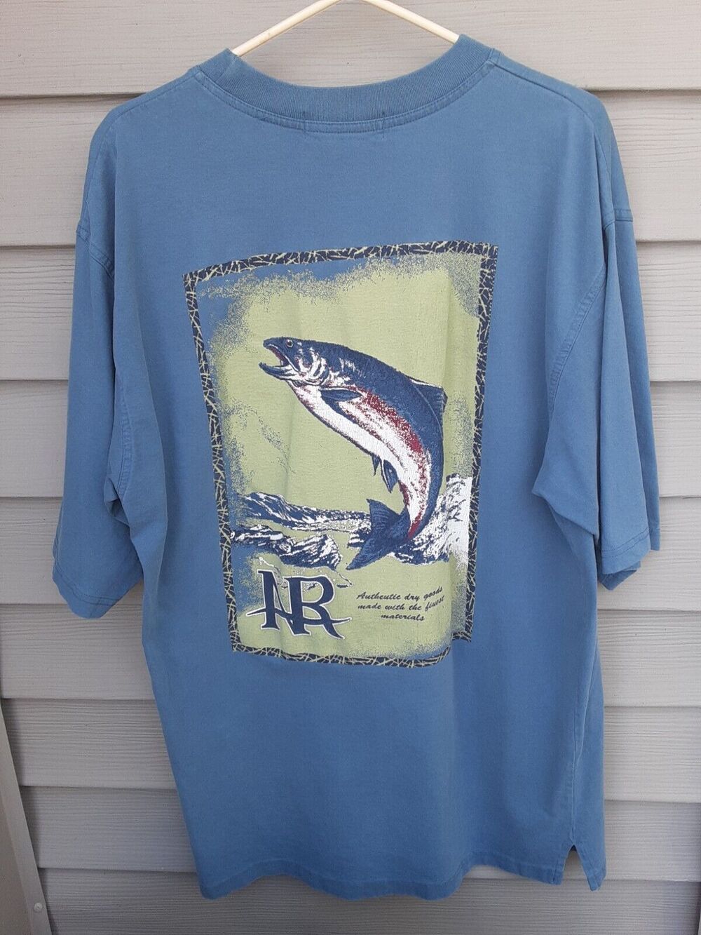 North River Trout Fish Blue Size LT Pocket T Shirt Made In USA